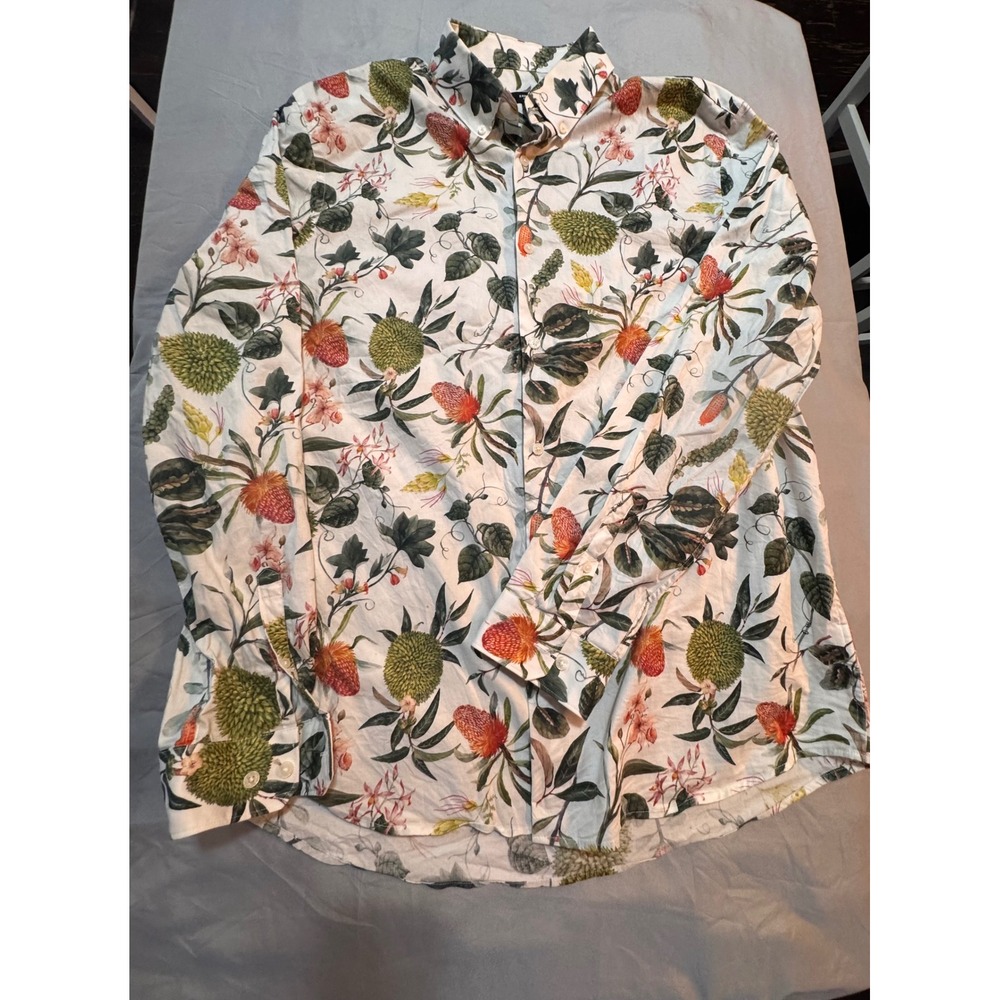 Express Slim 1MX Mens XL Tall Floral Tropical Fruit Botanical Button Down Shirt
